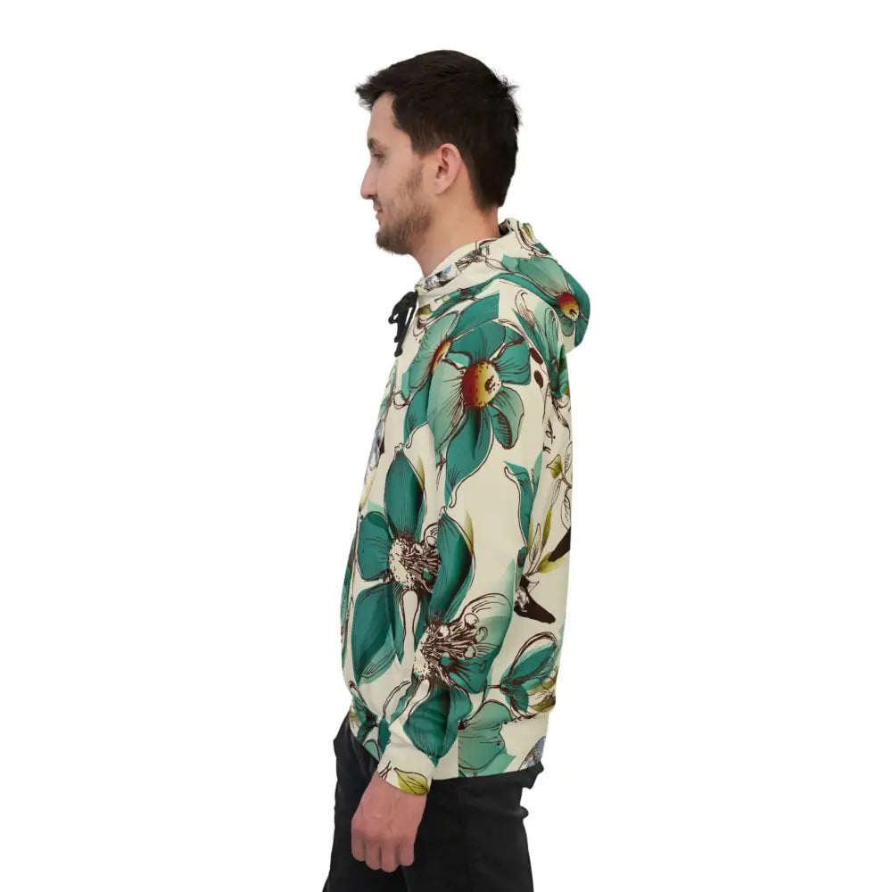Floral-patterned hooded sweatshirt from PixiOnyx Elegant Naturewear Unisex Hoodie Bird Sonata