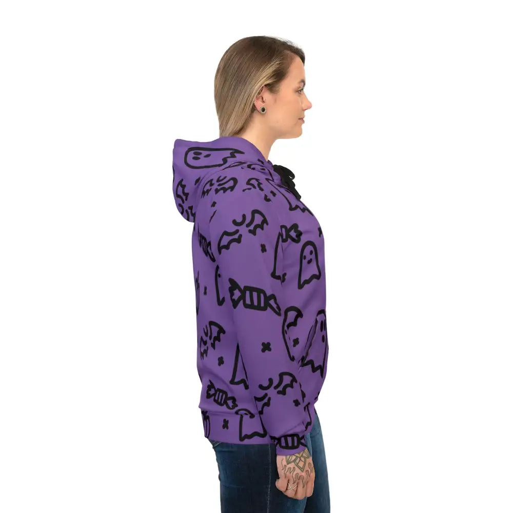 Purple hoodie with black ghost and candy patterns for Halloween Ghosts Athletic style
