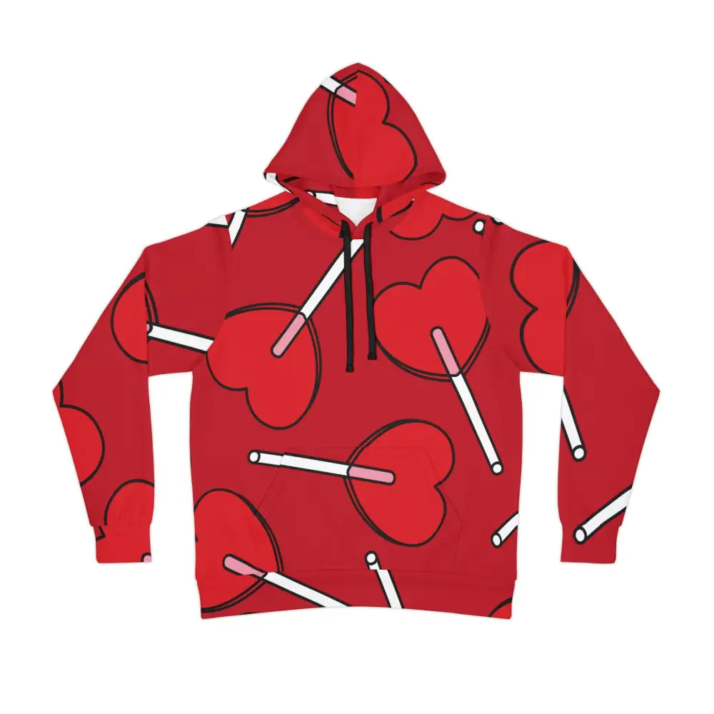 Red hoodie with heart lollipop designs from PixiOnyx Lick Me Later Candycore Drop