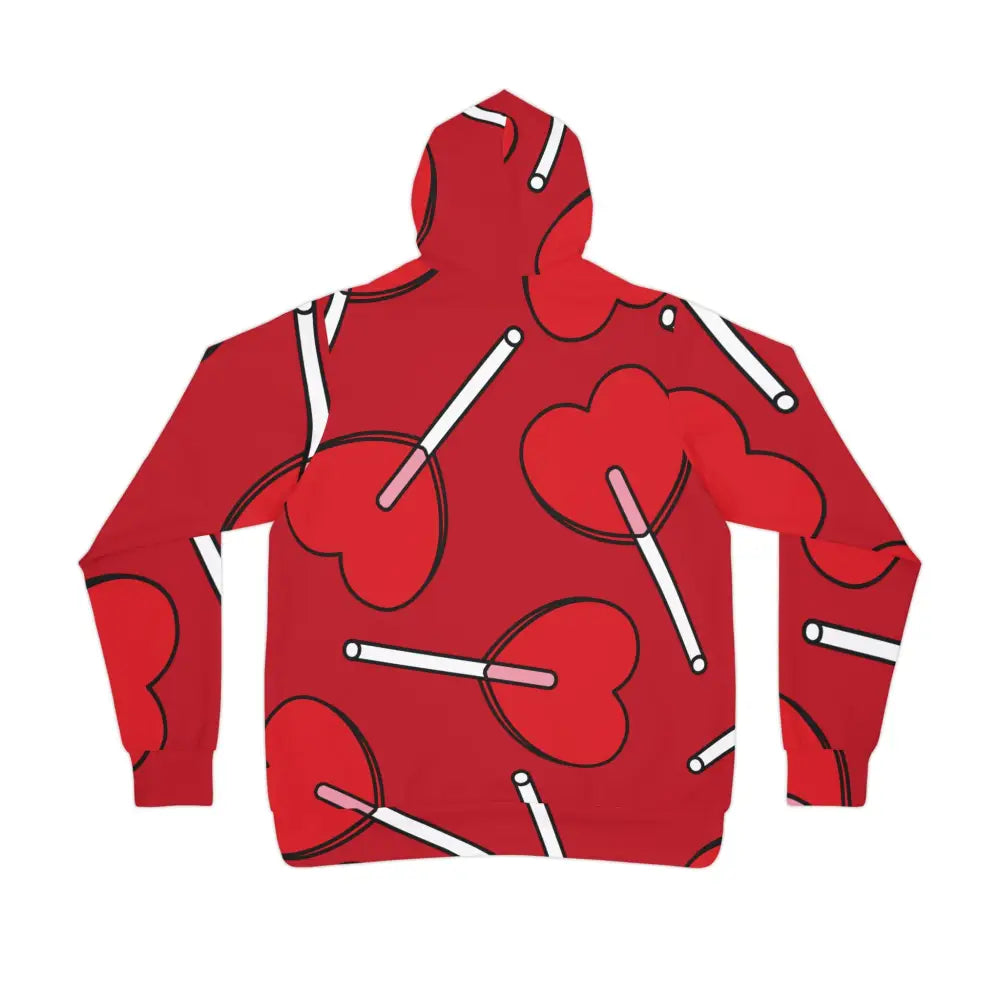 Red hoodie with heart-shaped lollipop pattern from PixiOnyx Lick Me Later Candycore Drop