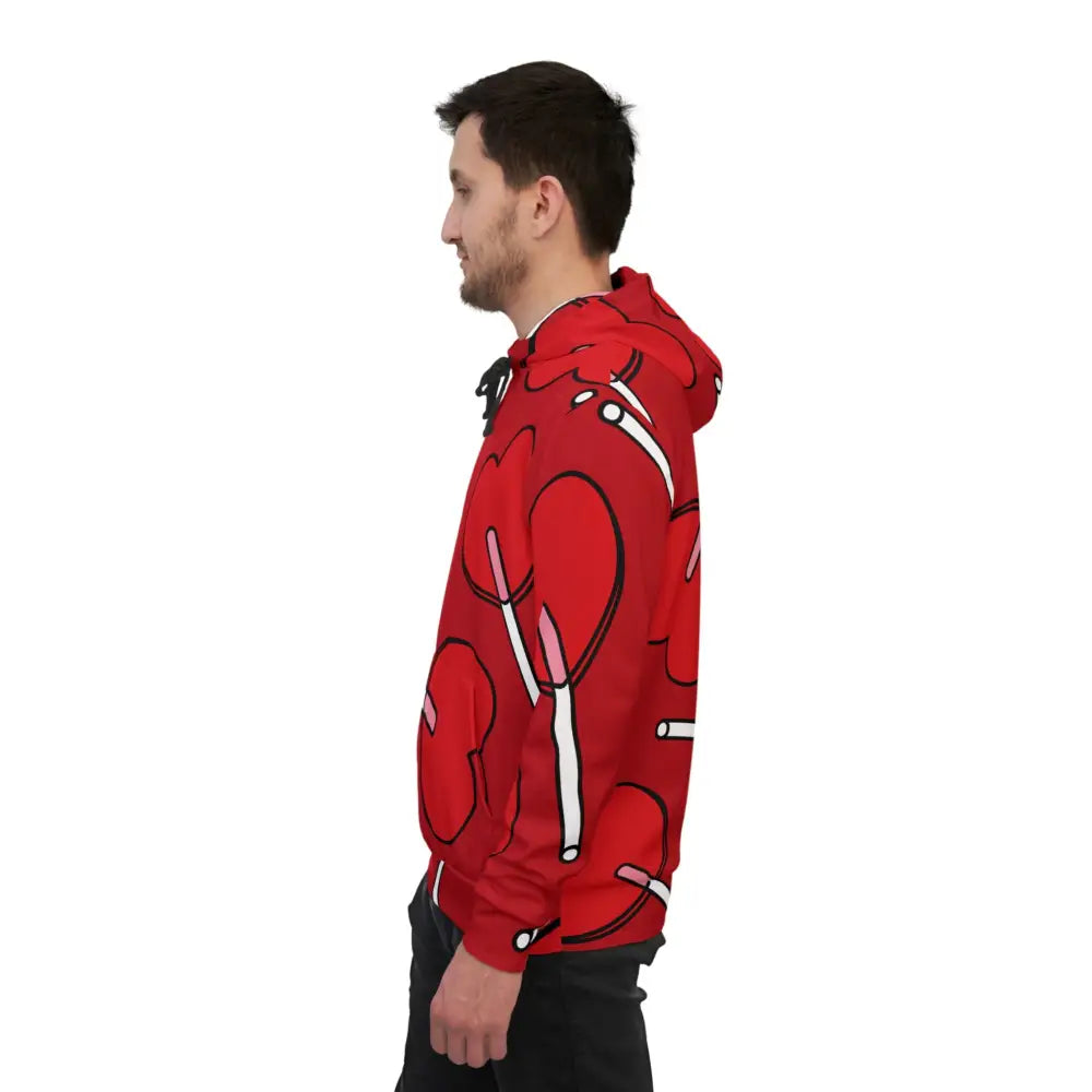 Red hoodie with colorful lollipop pattern from PixiOnyx Candycore Drop