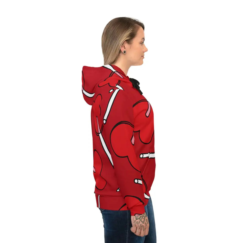 Red hoodie with cartoon lollipop pattern from PixiOnyx Lick Me Later Candycore Drop