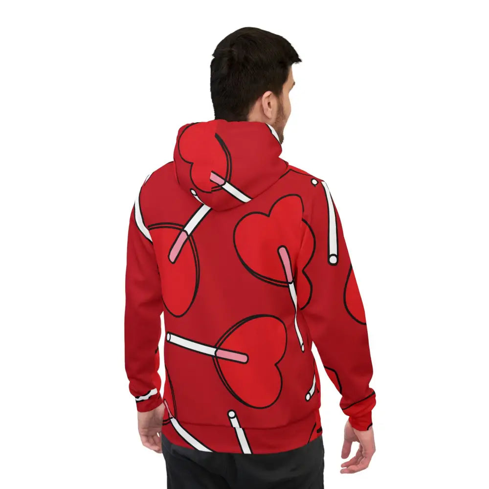Red hoodie with heart lollipop pattern from PixiOnyx Lick Me Later Candycore Drop