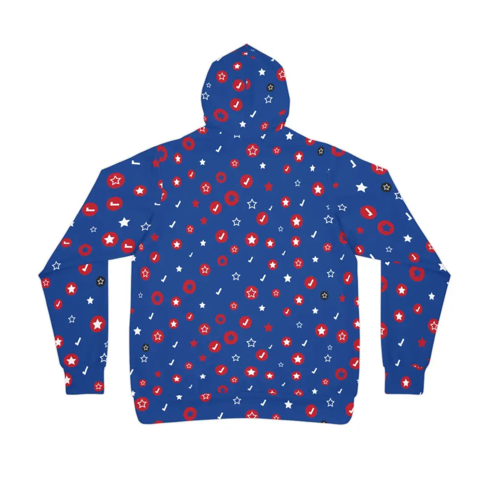Blue hoodie with star and ring pattern from PixiOnyx Orbit Pop Cosmic Corewear