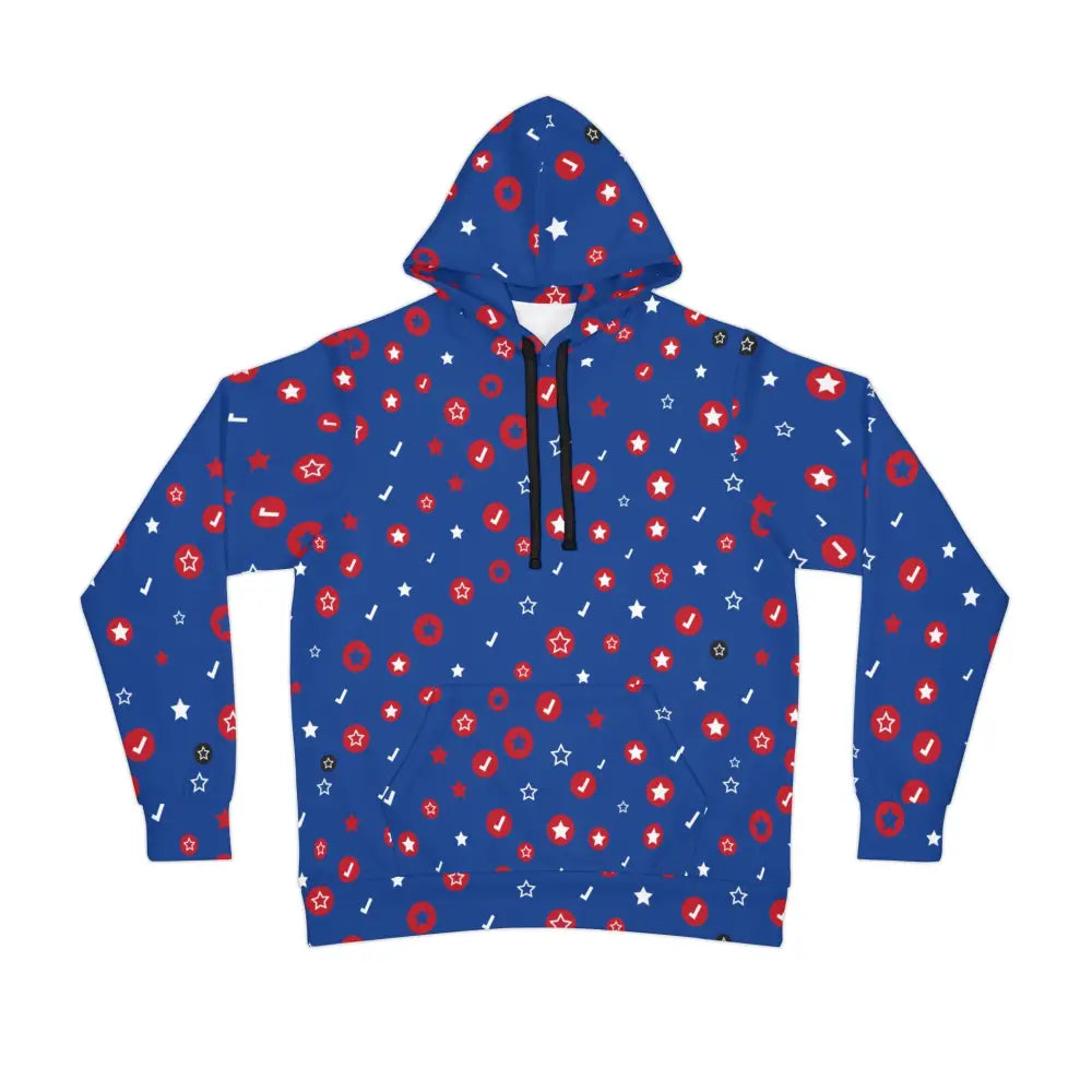 Blue patterned hoodie from PixiOnyx Cosmic Corewear Unisex Orbit Pop collection