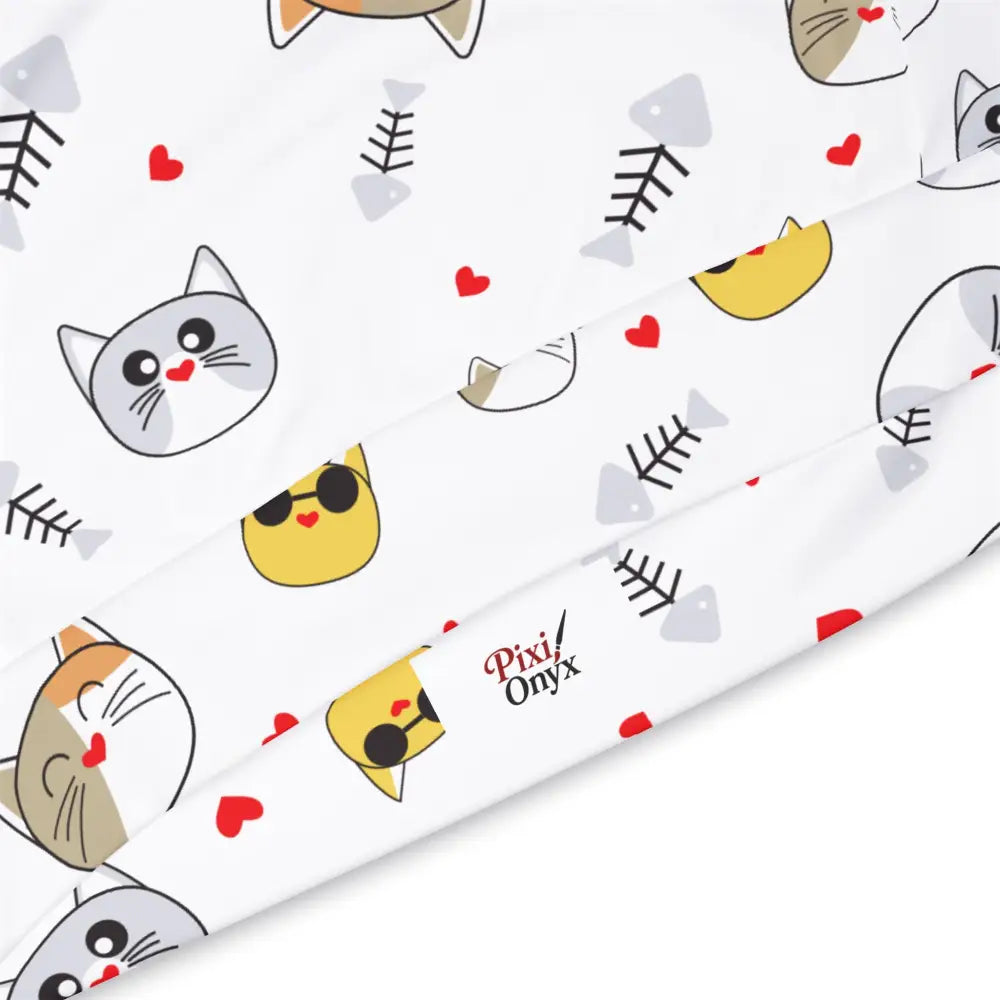 White hoodie fabric with cat and fishbone pattern for Paws & Whiskers PixiOnyx Meowcore Drop