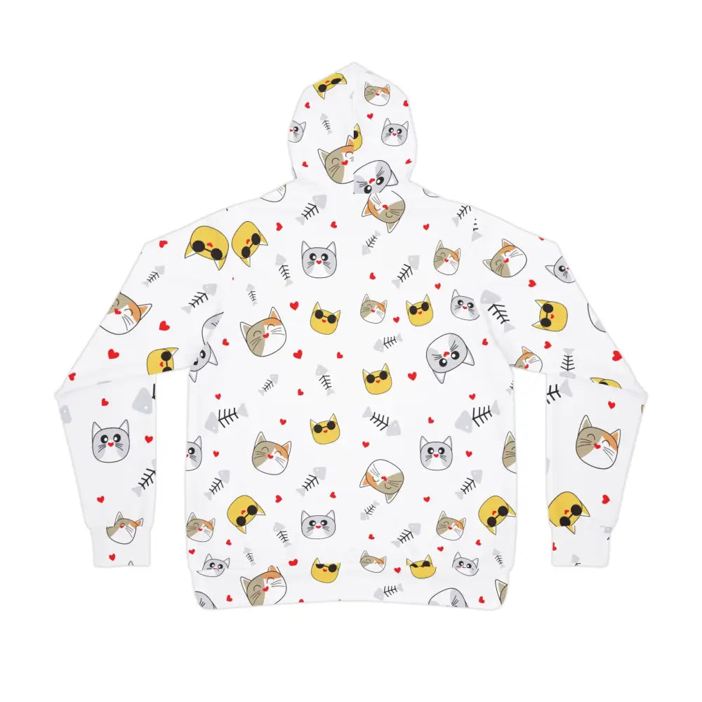 White hoodie with cat pattern from PixiOnyx Meowcore Drop Unisex Hoodie Paws Whiskers