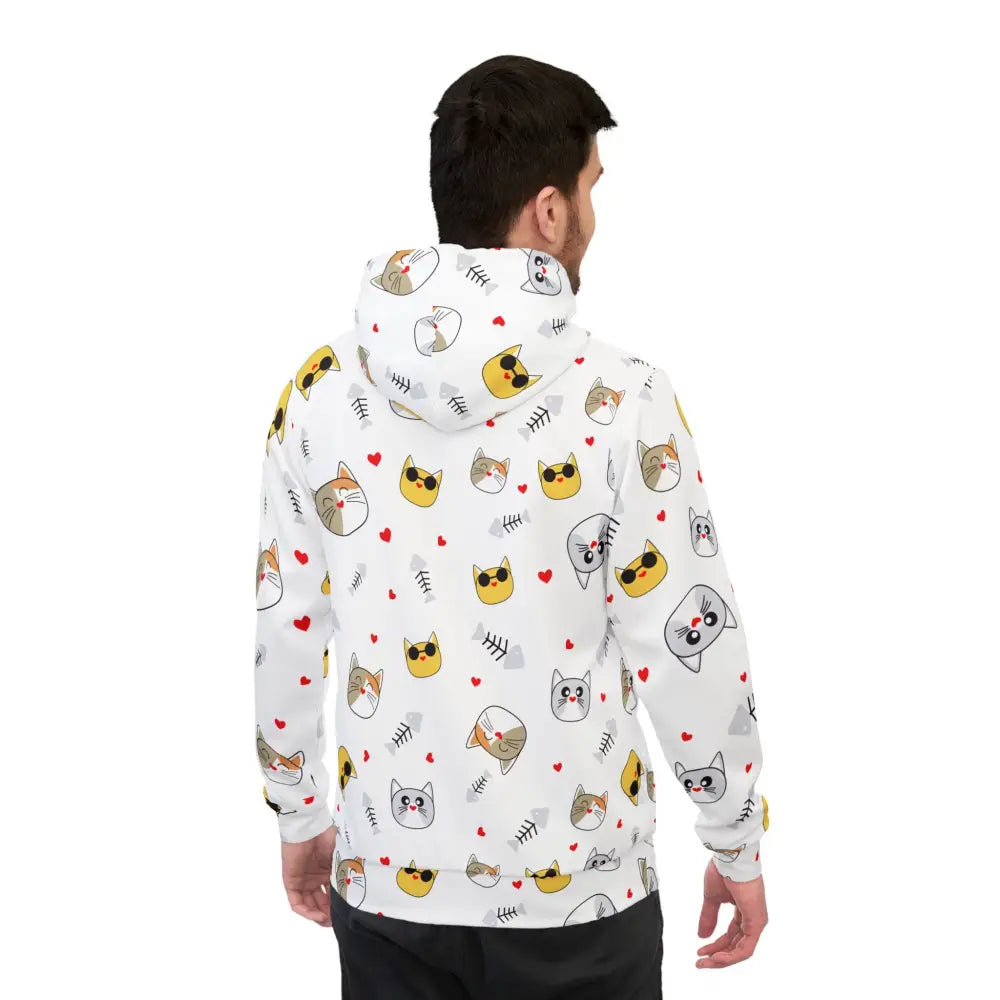 White hoodie with cute cat pattern from PixiOnyx Meowcore Drop, unisex and stylish