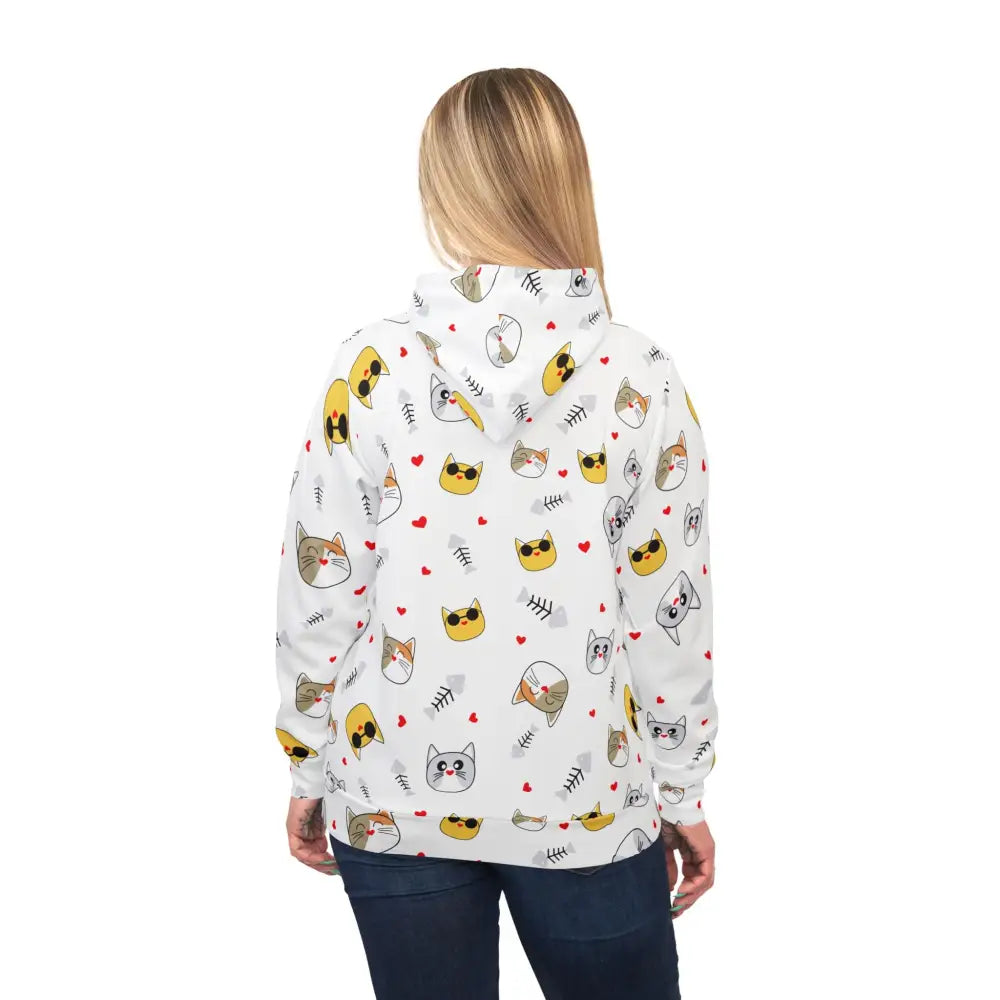 White hoodie with cat pattern from PixiOnyx Meowcore Drop Unisex Hoodie Paws Whiskers