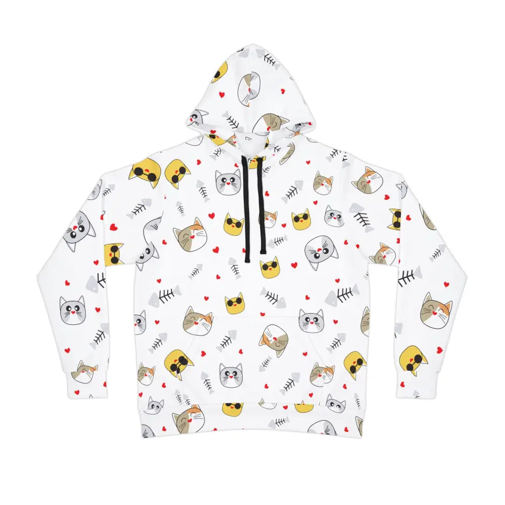 White hoodie with playful cat pattern from PixiOnyx Meowcore Drop