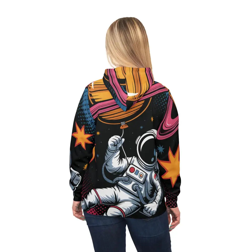 Unisex Hoodie Saturn Balloon with astronaut and celestial graphic print for surreal skies meet streetwear