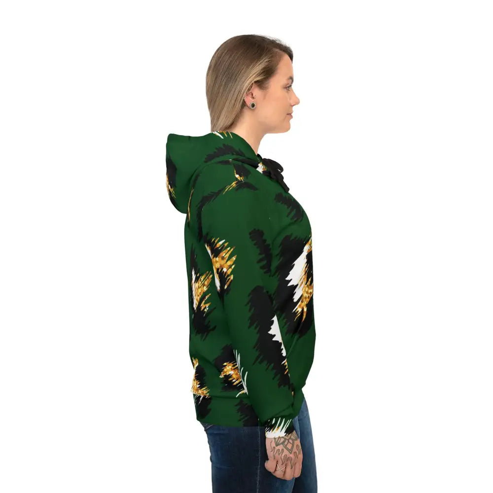 Green patterned hoodie from Unisex Hoodie Wild Cheetah Burst PixiOnyx Junglecore Energy