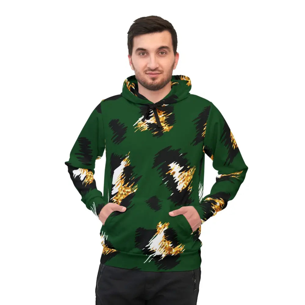 Green patterned unisex hoodie from PixiOnyx Junglecore Energy featuring Wild Cheetah Burst design