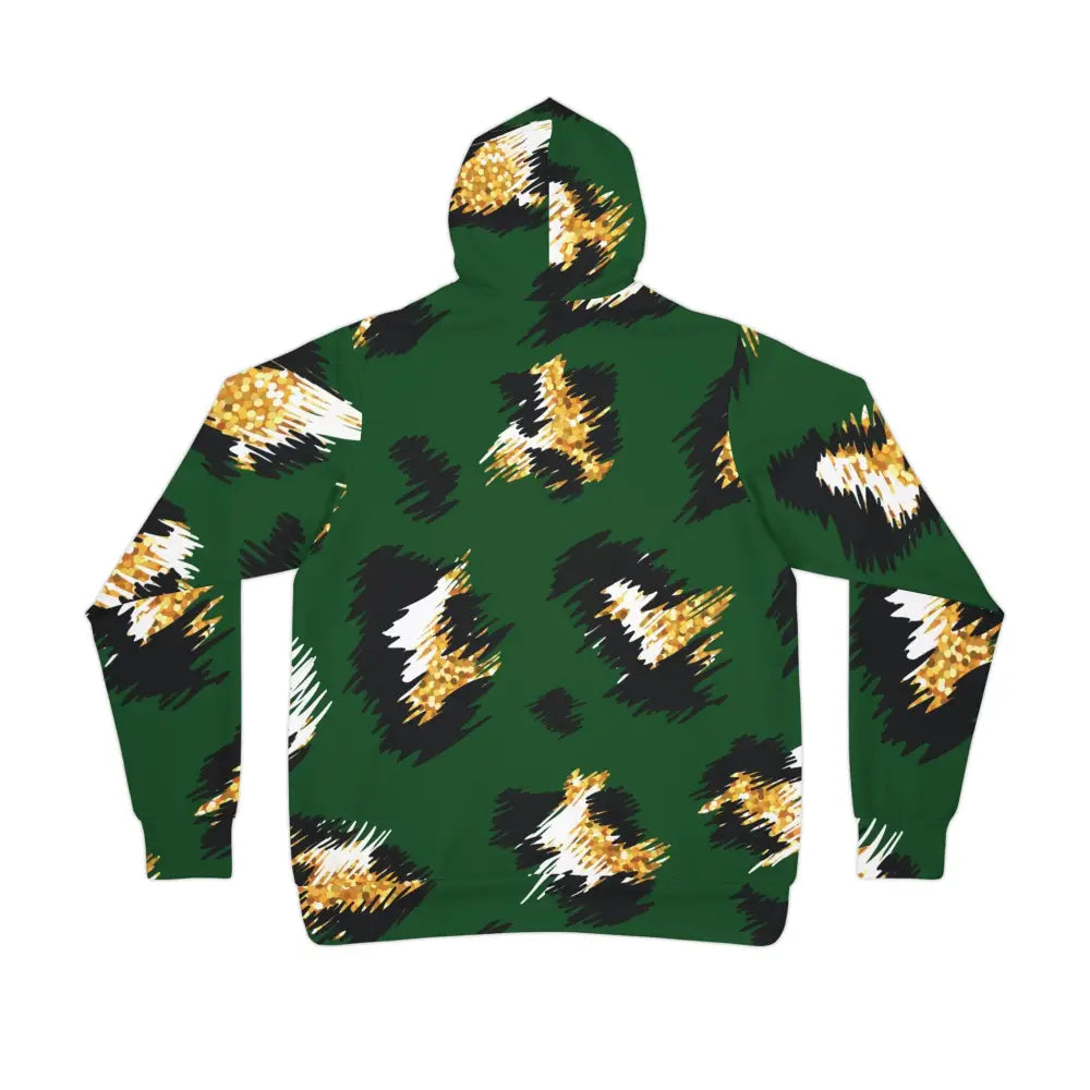 Green and gold leopard print unisex hoodie from PixiOnyx Junglecore Energy collection