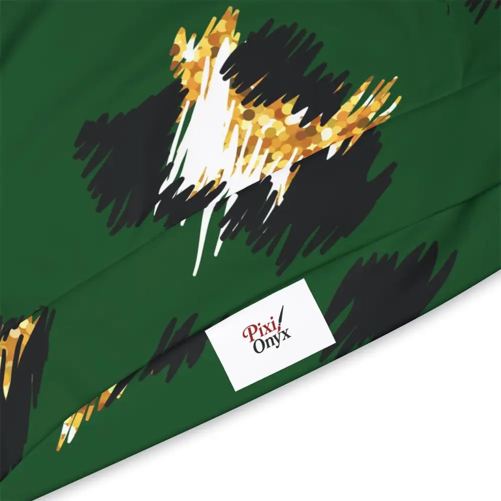 Green fabric with abstract animal print on Unisex Hoodie Wild Cheetah Burst PixiOnyx Junglecore