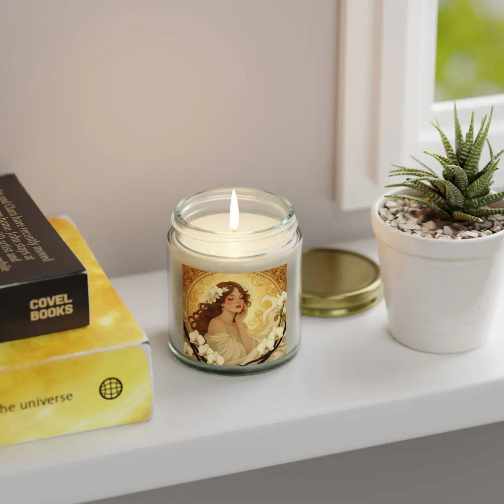 Art Nouveau Vanilla Bean Scented Candle with Soft Glow Muse from PixiOnyx Aromatherapy
