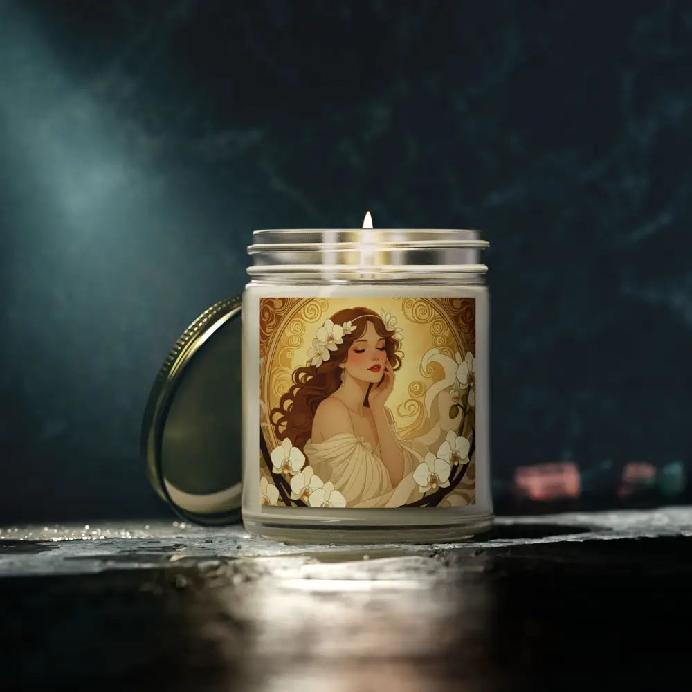 Art Nouveau Vanilla Bean Scented Candle displayed in Soft Glow Muse product by PixiOnyx