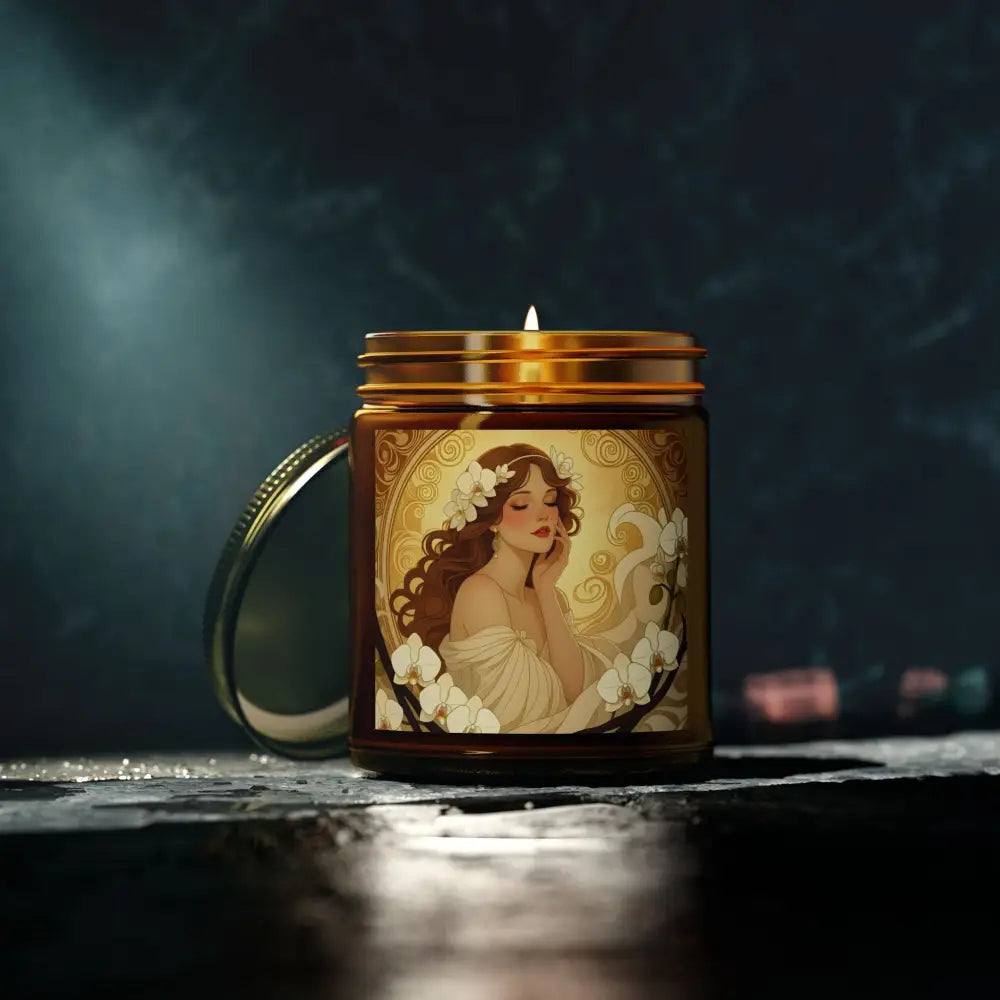 Art Nouveau Vanilla Bean Scented Candle with Soft Glow Muse by PixiOnyx Aromatherapy