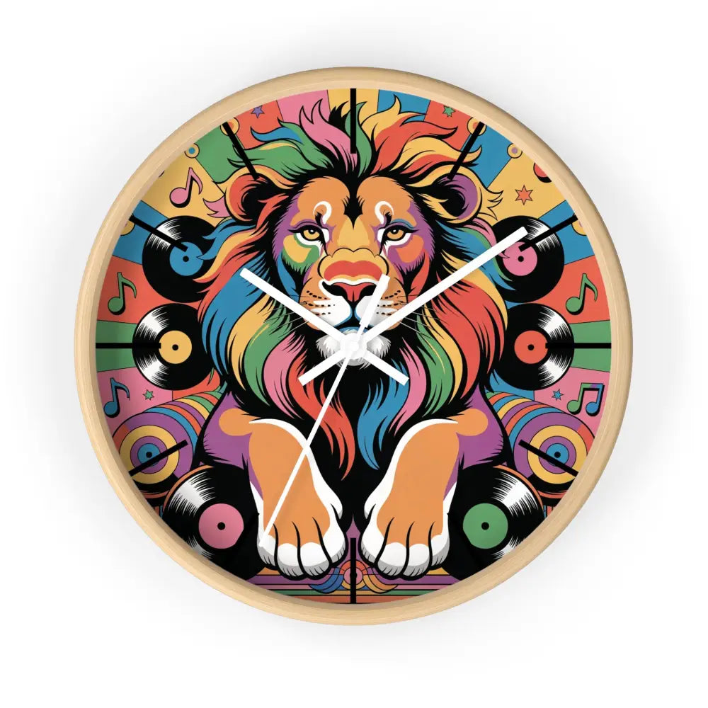 Colorful lion-themed wall clock with vinyl record and musical note accents for Gnaftis House Flat