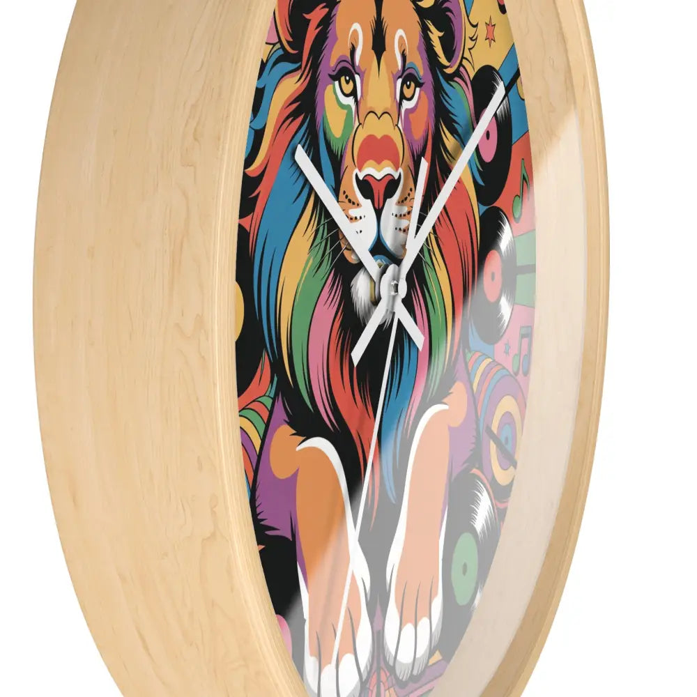 Colorful pop art lion wall clock from Groove King by PixiOnyx Audio Jungle Decor, ideal for Gnaftis House Flat, easy to clean with dry microfiber cloth