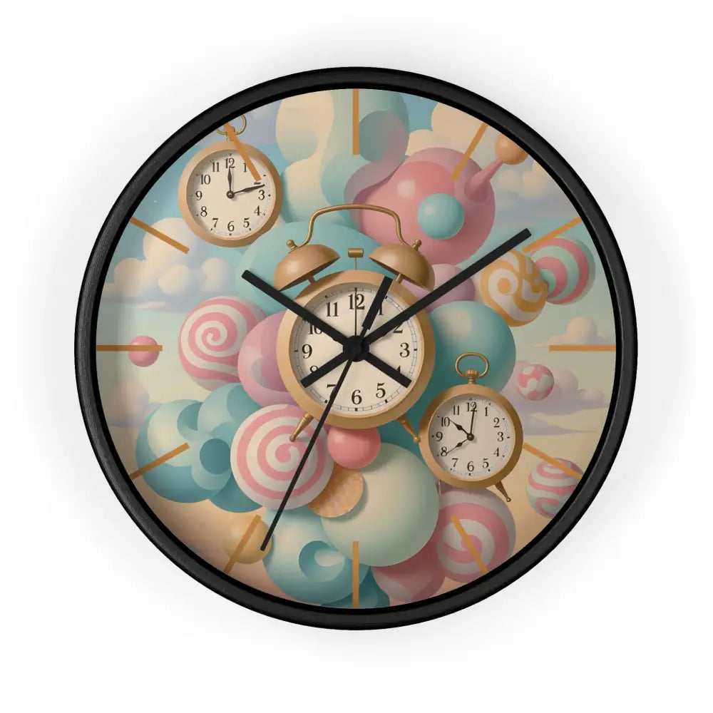 Whimsical pastel candy themed wall clock with colorful timeburst design by PixiOnyx