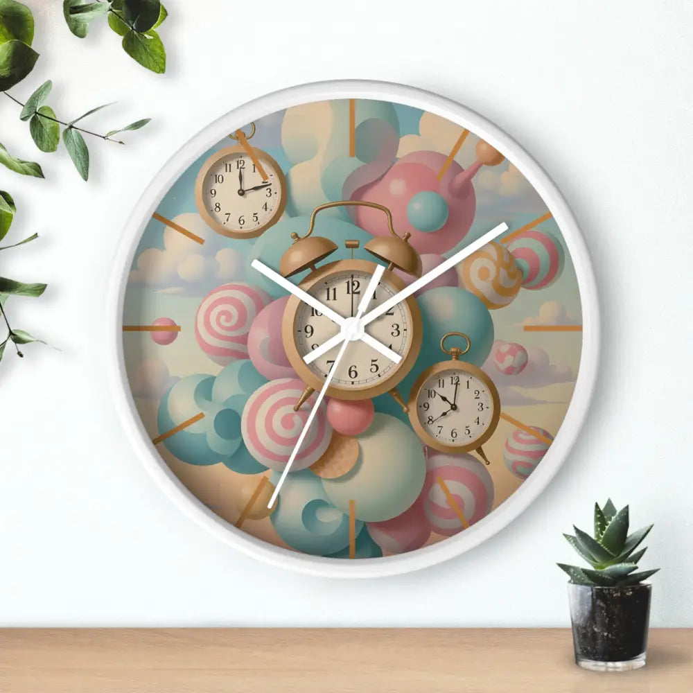 Whimsical candy-themed wall clock from PixiOnyx Pastel Candy Timeburst collection