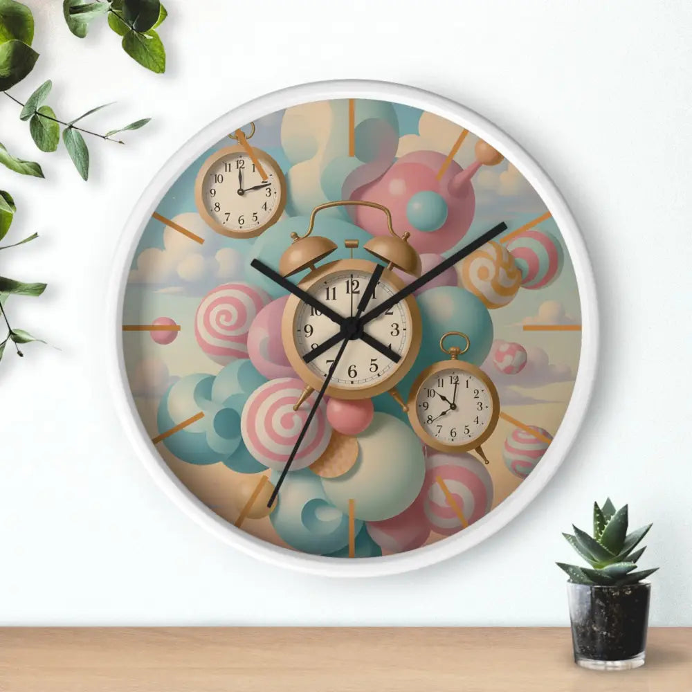 Whimsical pastel candy timeburst novelty wall clock for playful home decor