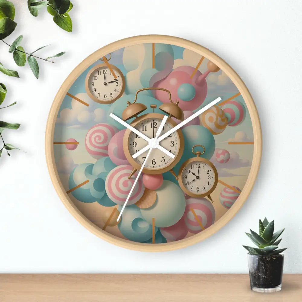 Round wall clock with candy and clock design from PixiOnyx Whimsical Decor