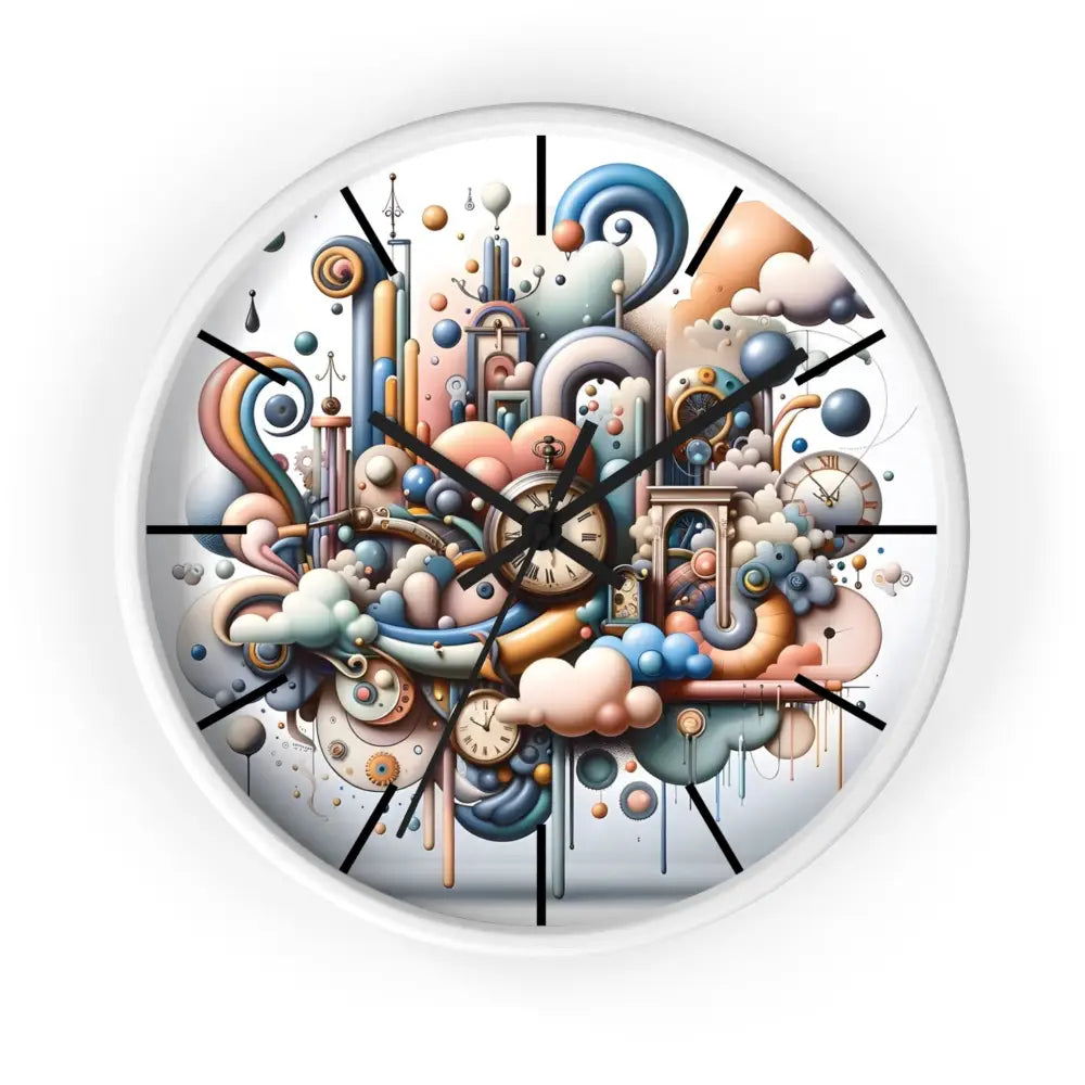 Whimsical pastel mechanical wall clock with surreal colorful fantasy design