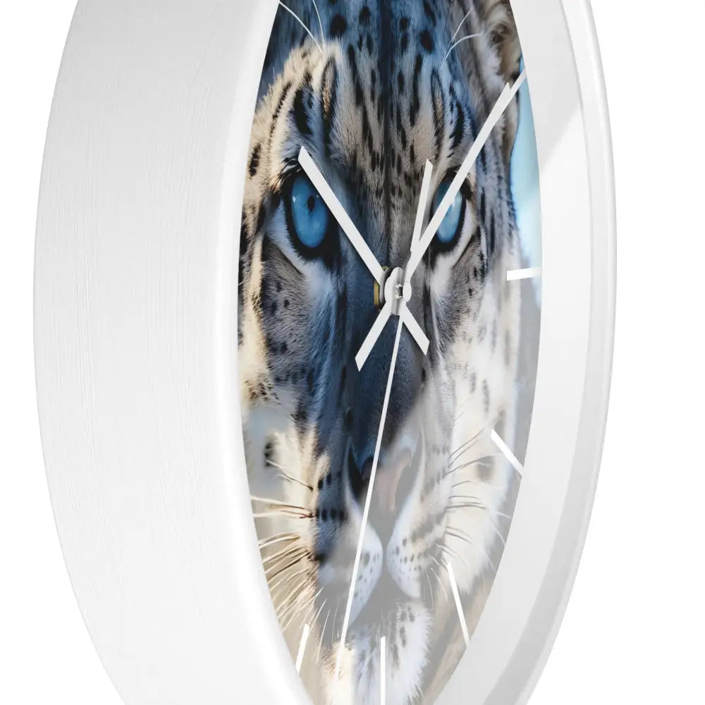 Snow leopard face clock from PixiOnyx Arctic Pulse Series Wall Clock Snow Leopard Glacier Gaze