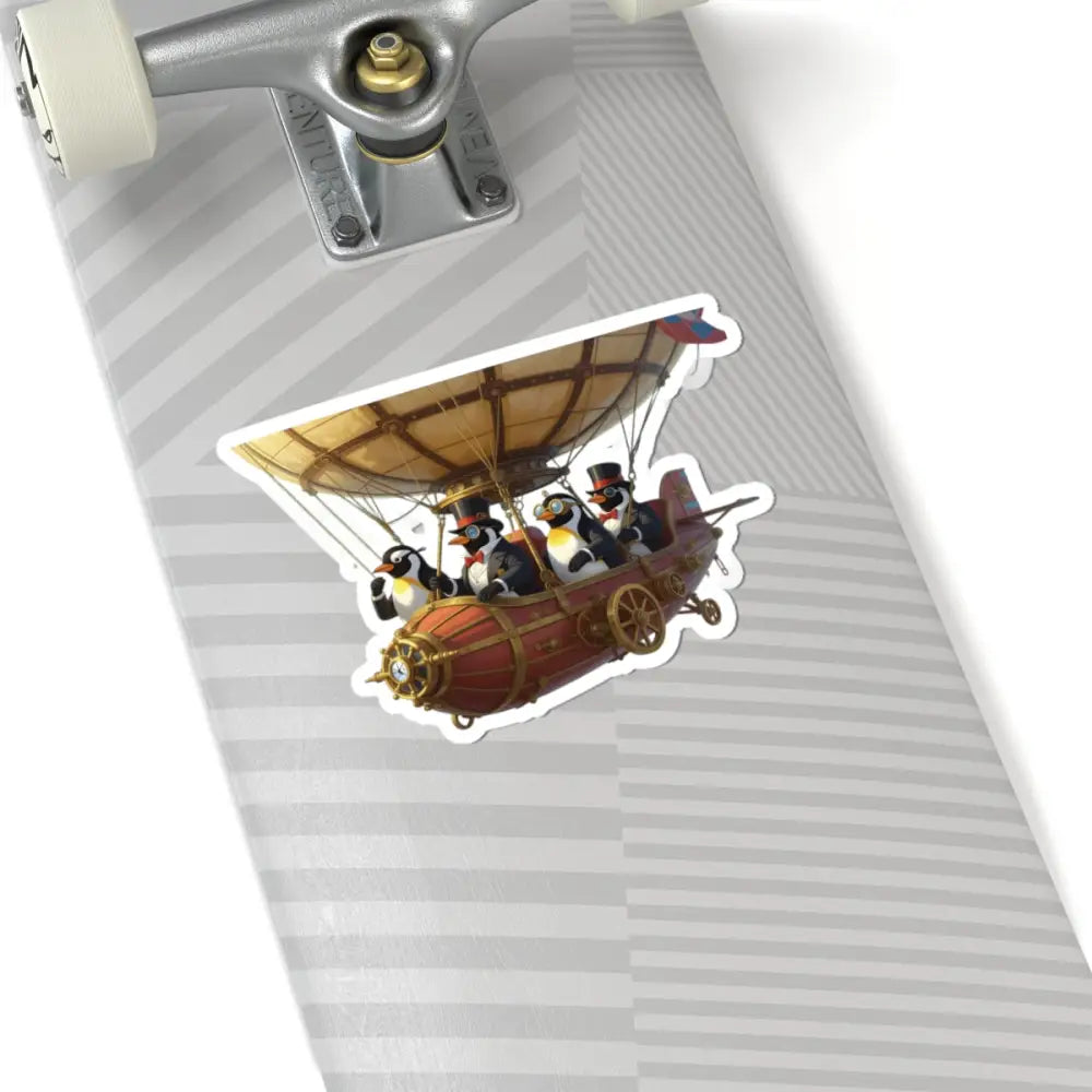 Whimsical Penguin Airship Sticker on PixiOnyx Glossy Vinyl Balloon Decor