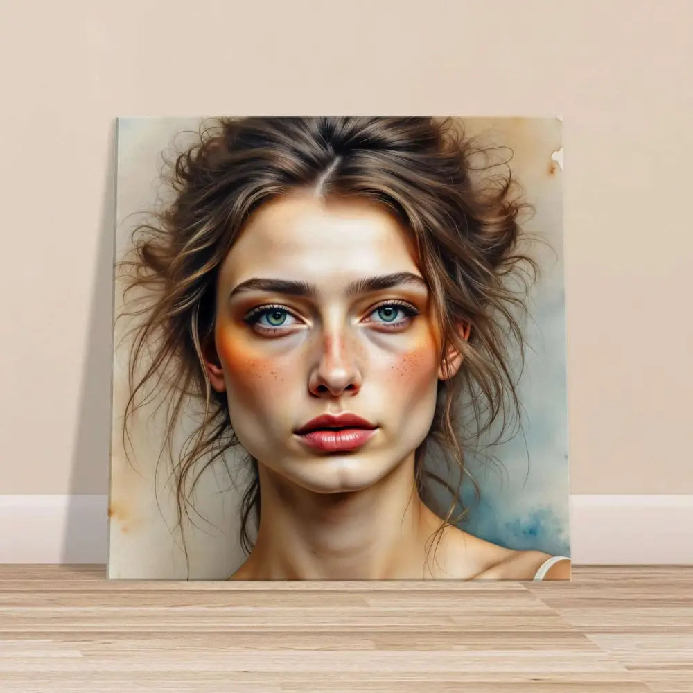 Canvas whispers emotion featuring a portrait of a young woman with blue eyes and reddish cheeks