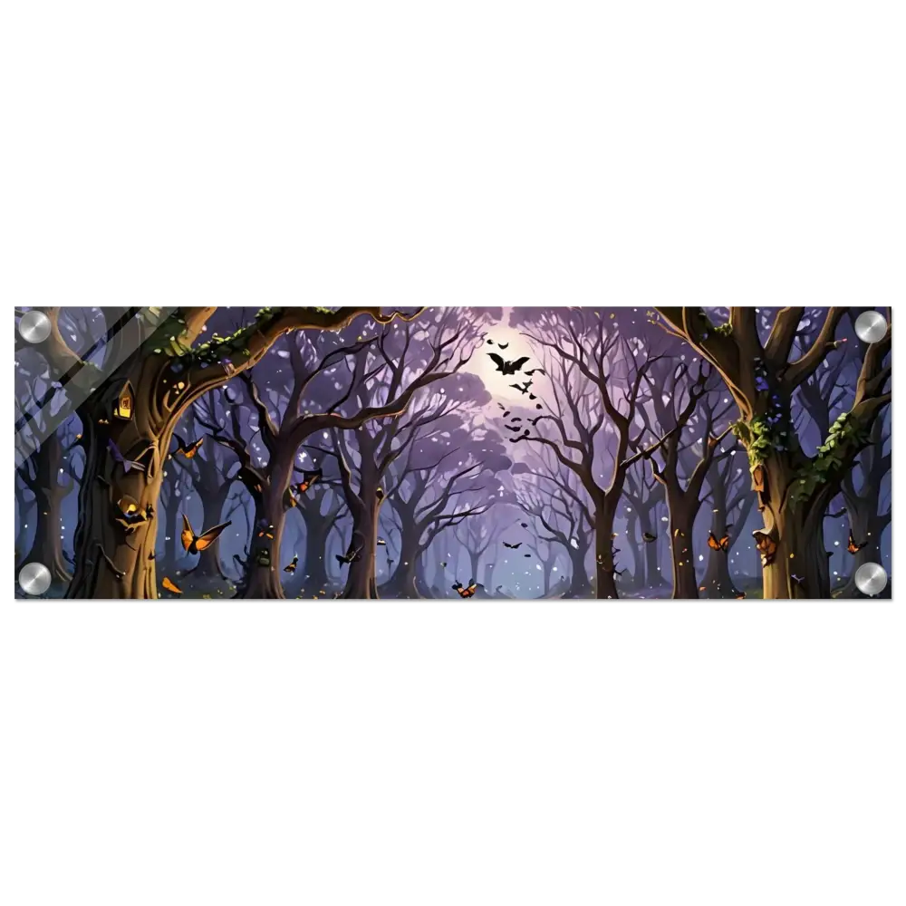 Eerie forest scene with bats for Whispers of the Enchanted Forest acrylic print by PixiOnyx