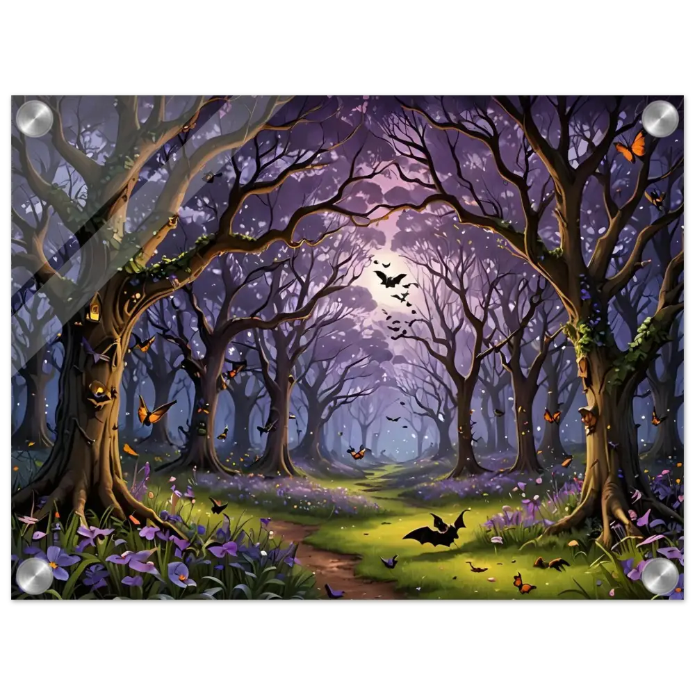 Enchanted forest scene with bats and butterflies acrylic print for Whispers of the Enchanted Forest PixiOnyx