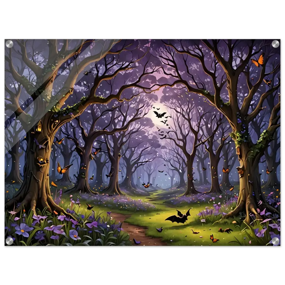 Enchanted Forest scene with bats and butterflies on PixiOnyx acrylic print