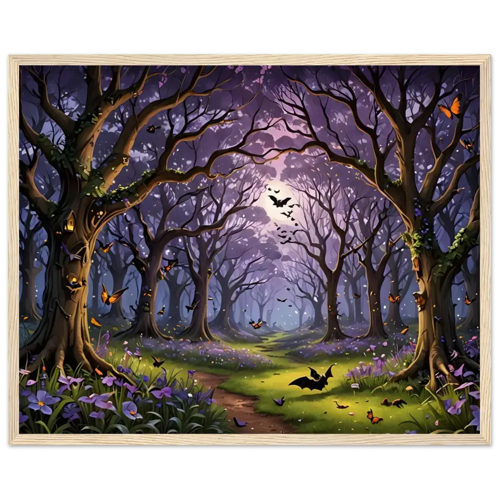 Enchanted forest painting framed poster displayed in Whispers of the Enchanted Forest PixiOnyx product