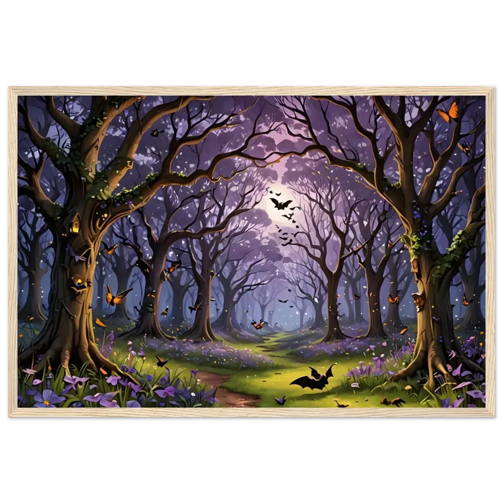 Enchanted forest painting displayed in Whispers of the Enchanted Forest framed poster
