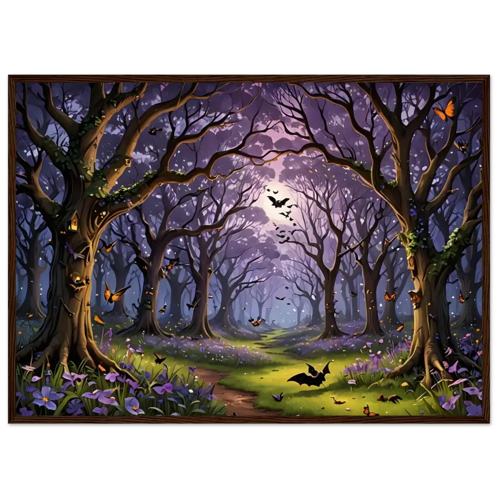 Enchanted forest with bats and butterflies framed poster Whispers of the Enchanted Forest PixiOnyx