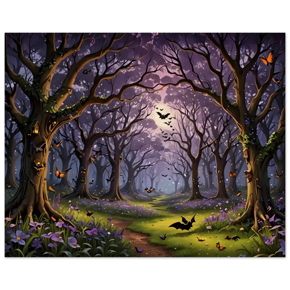 Enchanted Forest wood print with bats and butterflies from PixiOnyxWhispers of the Enchanted Forest