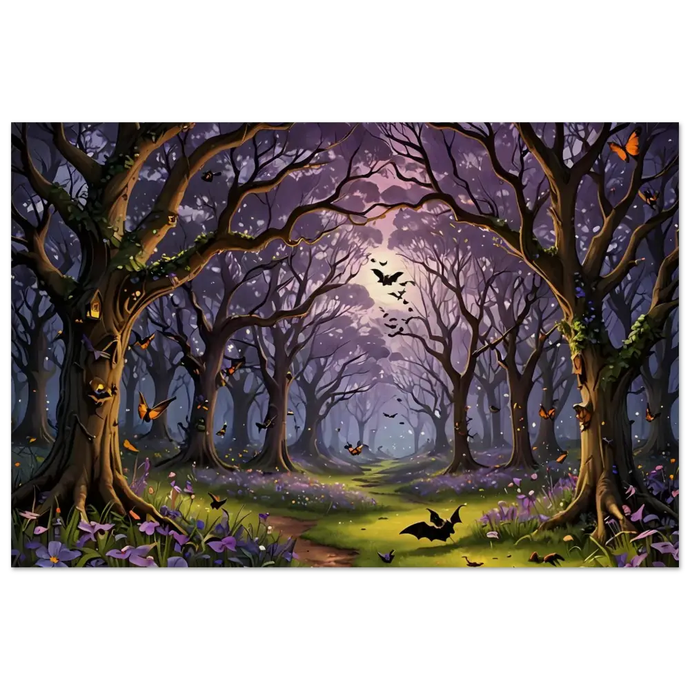 Whimsical Halloween forest scene on Wood Print from PixiOnyx in Whispers of the Enchanted Forest collection