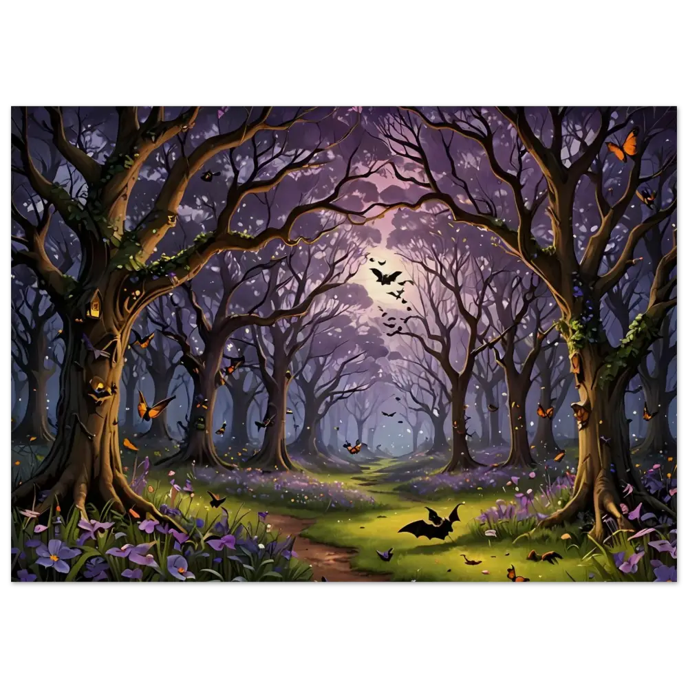 Enchanted Forest wood print with bats and butterflies by PixiOnyx