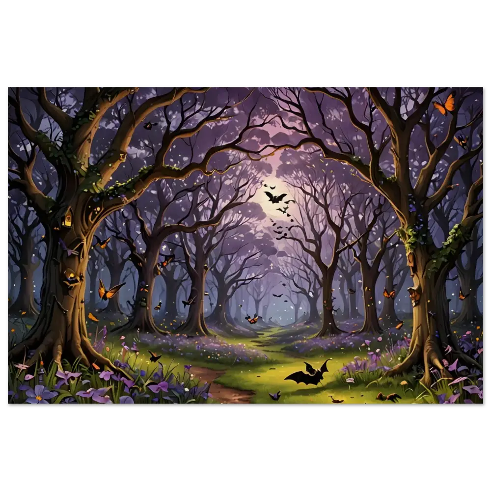 Enchanted forest wood print with bats and butterflies for PixiOnyx Whispers of the Enchanted Forest