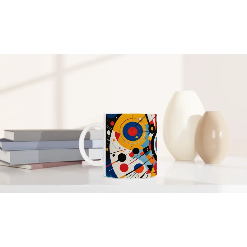 White 11oz Ceramic Mug with Dynamic Balance PixiOnyx Abstract Art