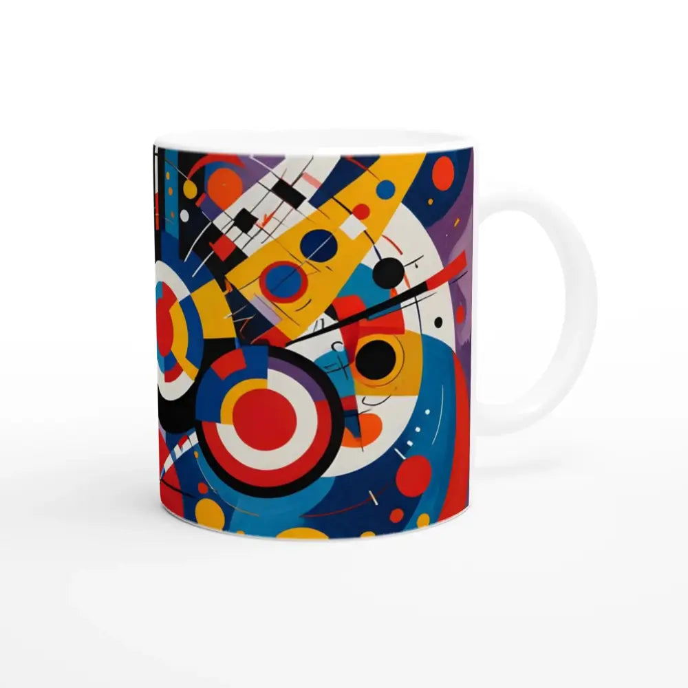 White 11oz ceramic mug with abstract art design from PixiOnyx Abstract Brew