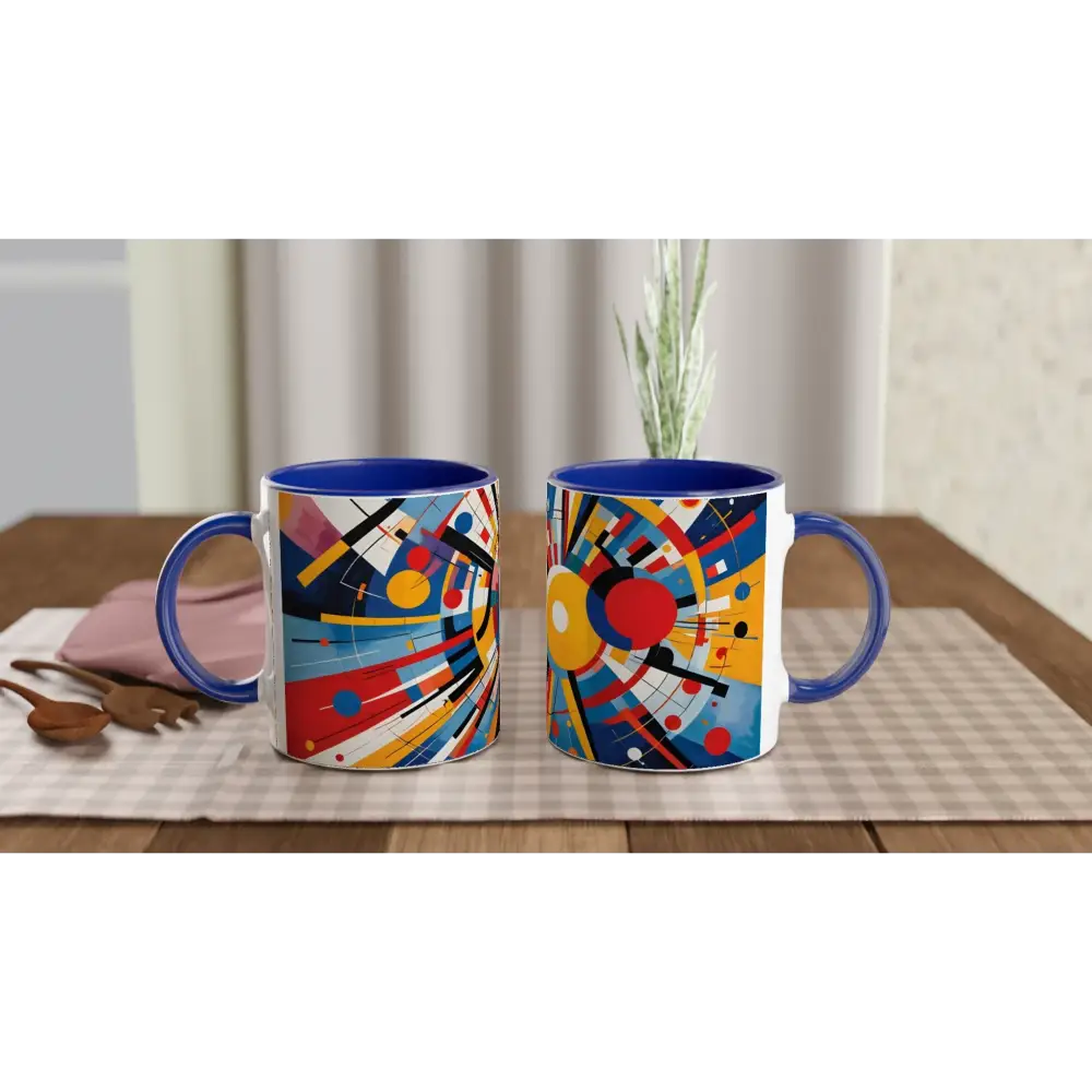 Blue-handled mugs with abstract designs from PixiOnyx Celestial Motion collection