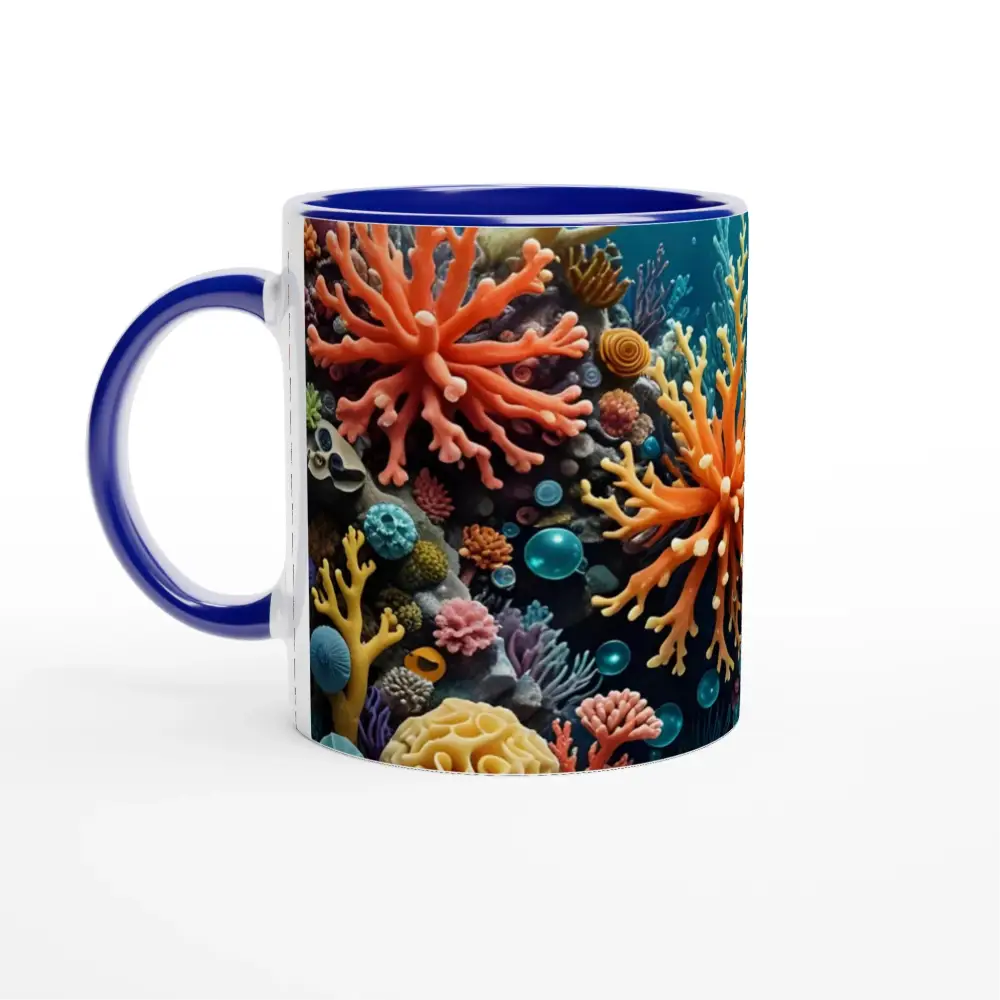 Coral reef themed white 11oz ceramic mug with colorful interior design