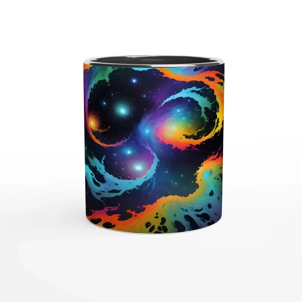 Colorful galaxy-themed ceramic mug with cosmic tides design and vibrant interior
