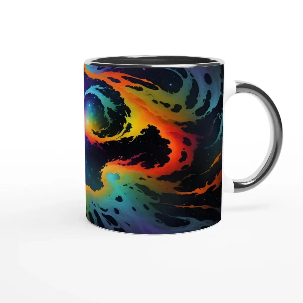 Colorful nebula-patterned ceramic mug with cosmic tides design and vibrant interior