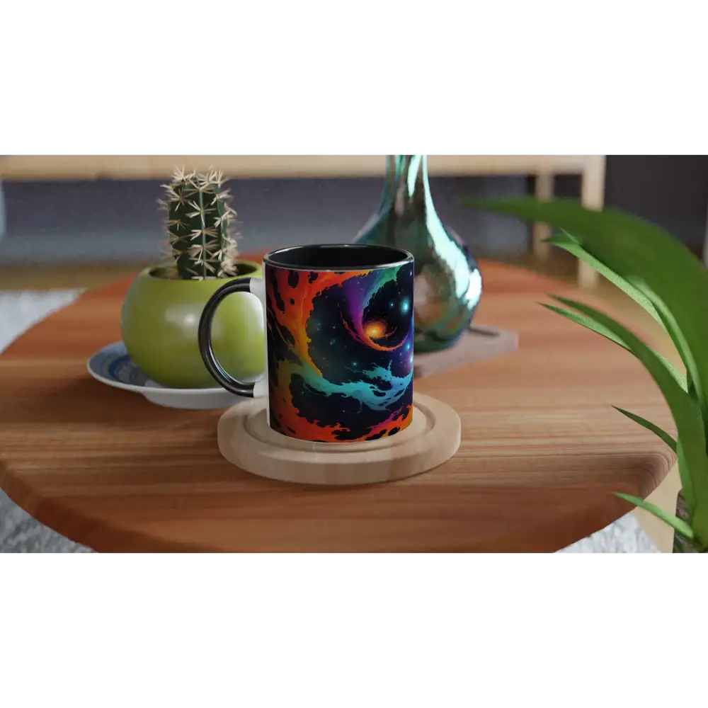 Colorful galaxy design on White 11oz Ceramic Mug with Cosmic Tides inside