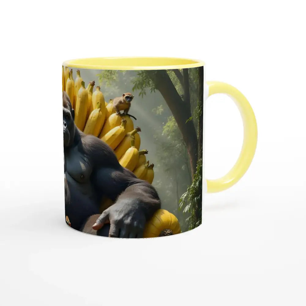 Yellow-handled ceramic mug with Gorilla and banana design from King Kong’s Banana Throne collection